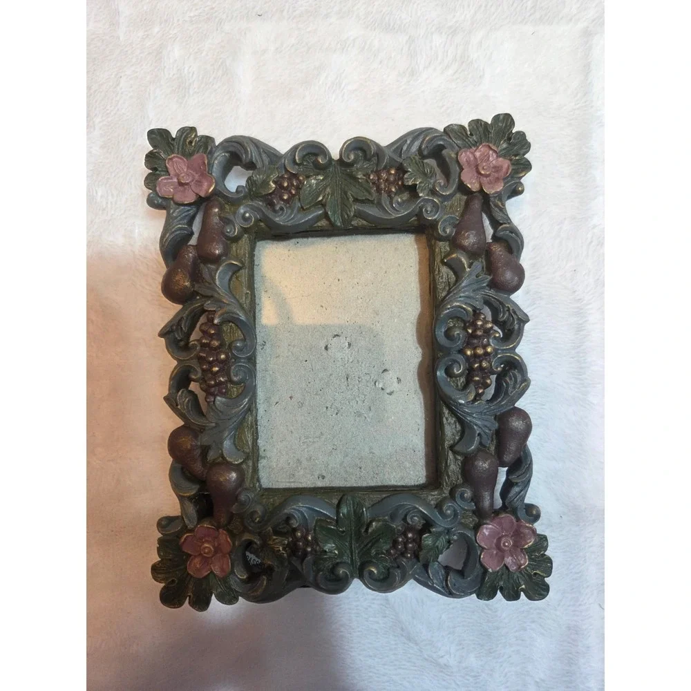 Ornate Grape Vine Floral 4x6 Picture Frame Vintage Style Bronze Green Burgundy